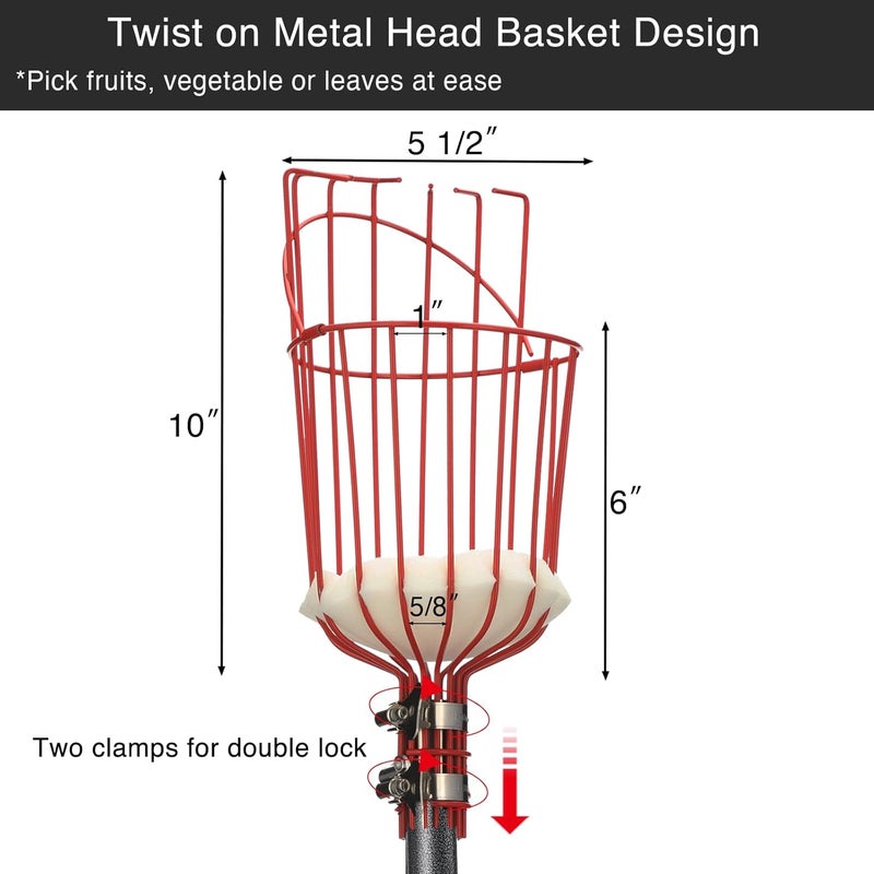 DonSail Fruit Picker Pole with Basket Telescoping, Citrus Orange Picker Pole with Basket 35-150 inch Long Handle, Mango Avocado Fig Acorn Pear Pomelo Chery Lemon Picker for Tree - Image 3